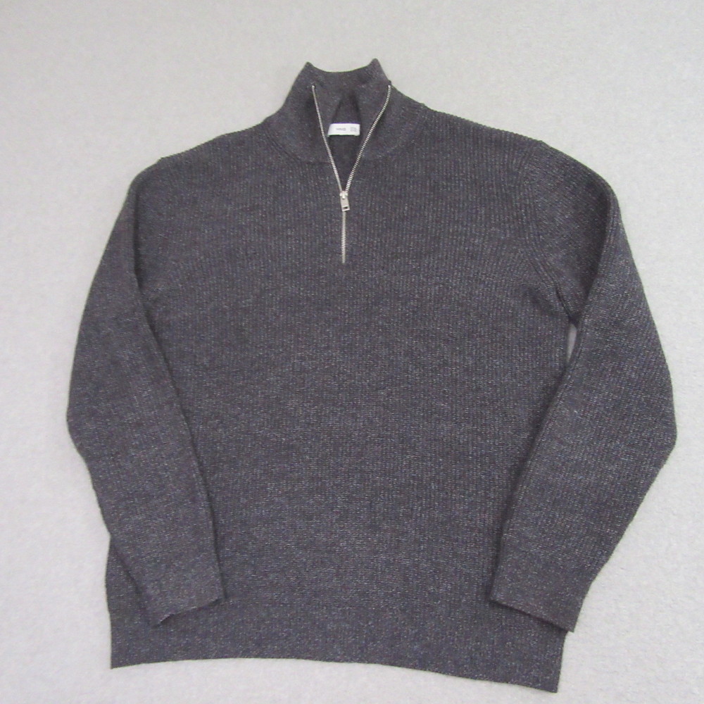MNG Mango Womens Sweater 2XL Gray 1/4 Zip Cotton Blend Pullover
